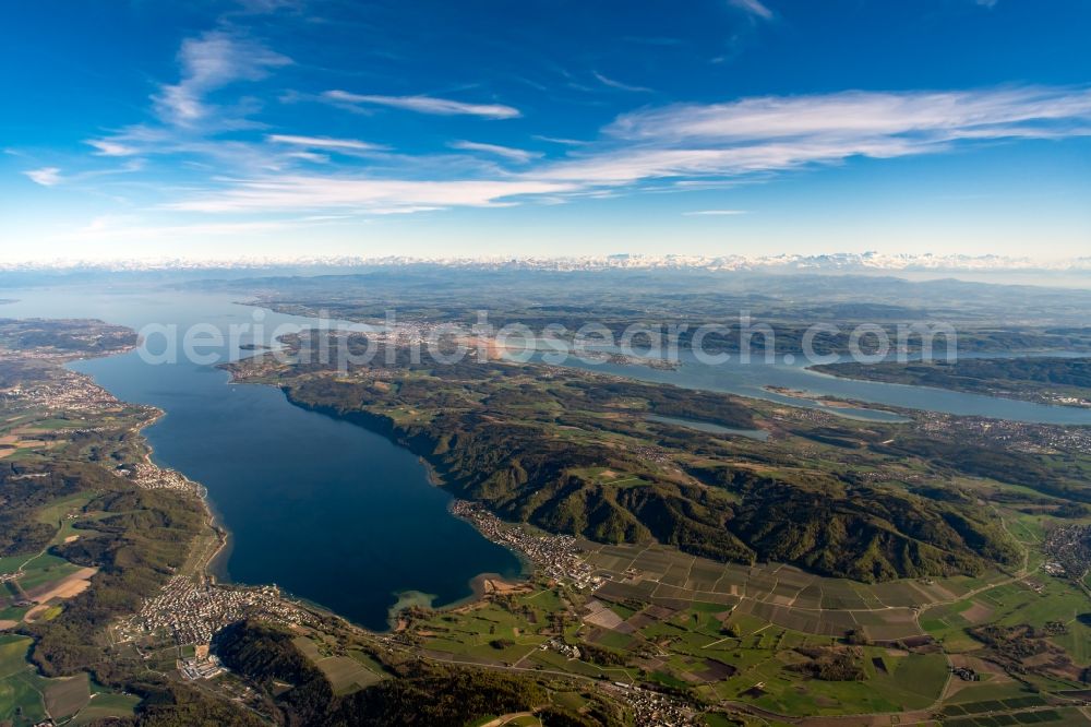 Aerial image Steckborn - Waterfront landscape on the lake Untersee on Bodensee in Steckborn in the canton Thurgau, Switzerland