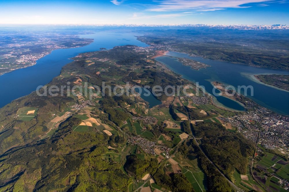 Steckborn from above - Waterfront landscape on the lake Untersee on Bodensee in Steckborn in the canton Thurgau, Switzerland