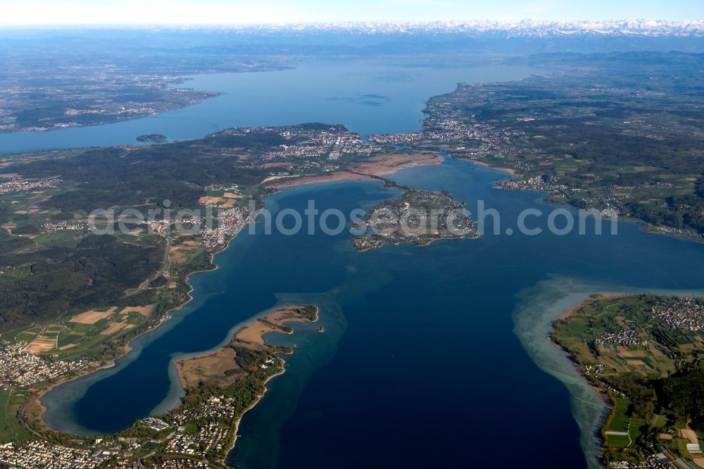 Aerial image Steckborn - Waterfront landscape on the lake Untersee on Bodensee in Steckborn in the canton Thurgau, Switzerland