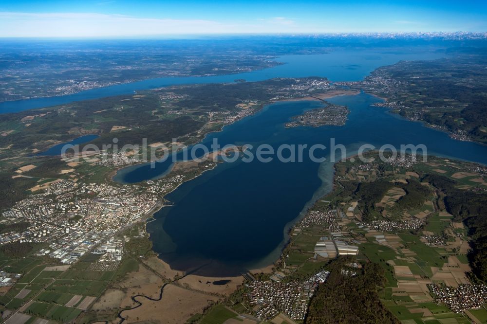 Aerial photograph Steckborn - Waterfront landscape on the lake Untersee on Bodensee in Steckborn in the canton Thurgau, Switzerland