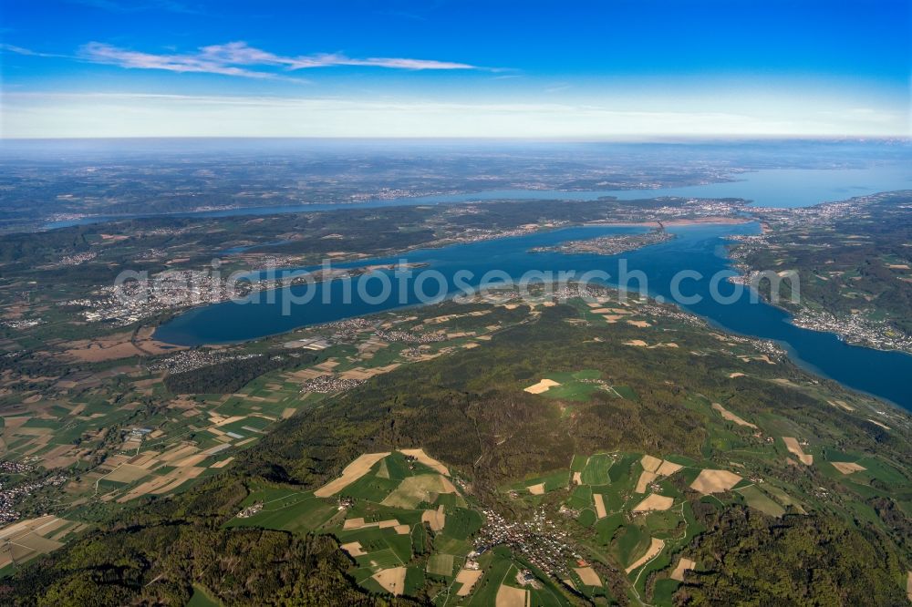 Steckborn from above - Waterfront landscape on the lake Untersee on Bodensee in Steckborn in the canton Thurgau, Switzerland