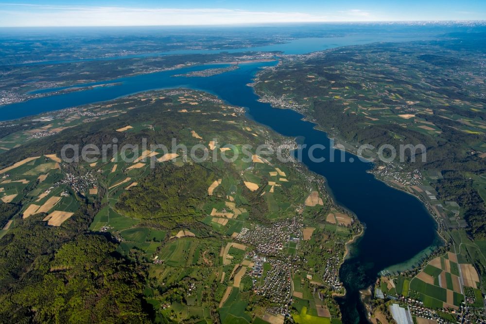 Steckborn from the bird's eye view: Waterfront landscape on the lake Untersee on Bodensee in Steckborn in the canton Thurgau, Switzerland