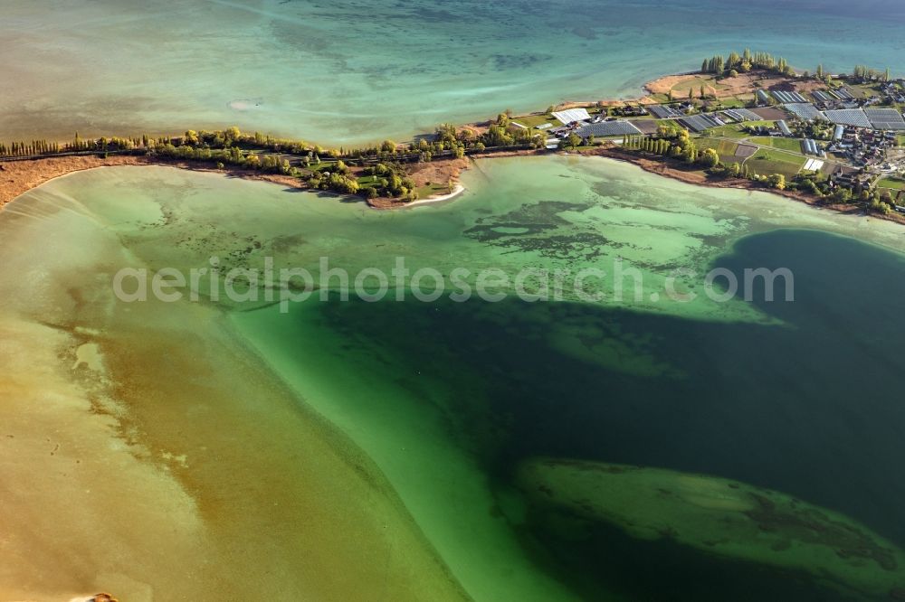 Steckborn from above - Waterfront landscape on the lake Untersee on Bodensee in Steckborn in the canton Thurgau, Switzerland