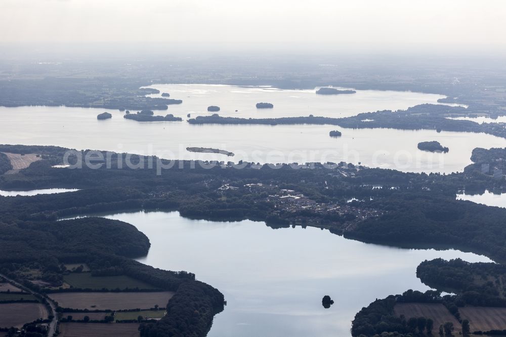 Plön from above - Lakes chain and bank areas of the Suhrer lake and the big Ploener lake in the district town moor in Ploen in the federal state Schleswig-Holstein