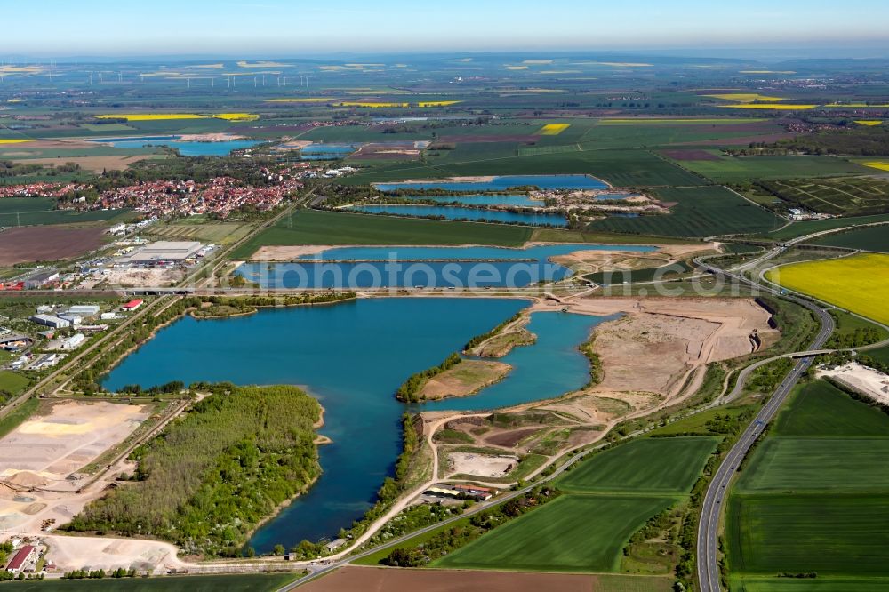 Erfurt from above - Waterfront landscape on the lake Sulzer See, Schwerborner See, Stotternheimer See and Luthersee in Erfurt in the state Thuringia, Germany