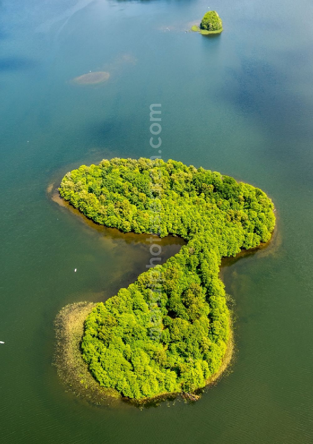 Zakowo from the bird's eye view: Waterfront landscape on the lake in Zakowo in pomorskie, Poland