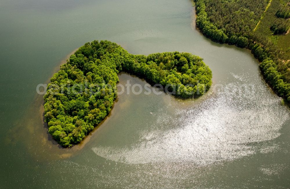 Zakowo from above - Waterfront landscape on the lake in Zakowo in pomorskie, Poland