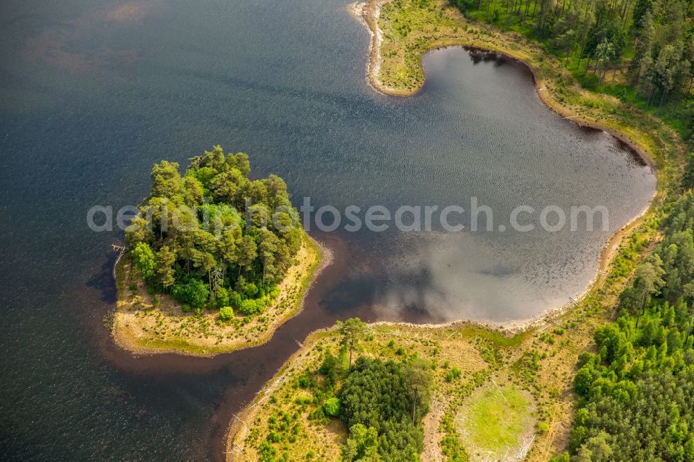 Zakowo from above - Waterfront landscape on the lake in Zakowo in pomorskie, Poland