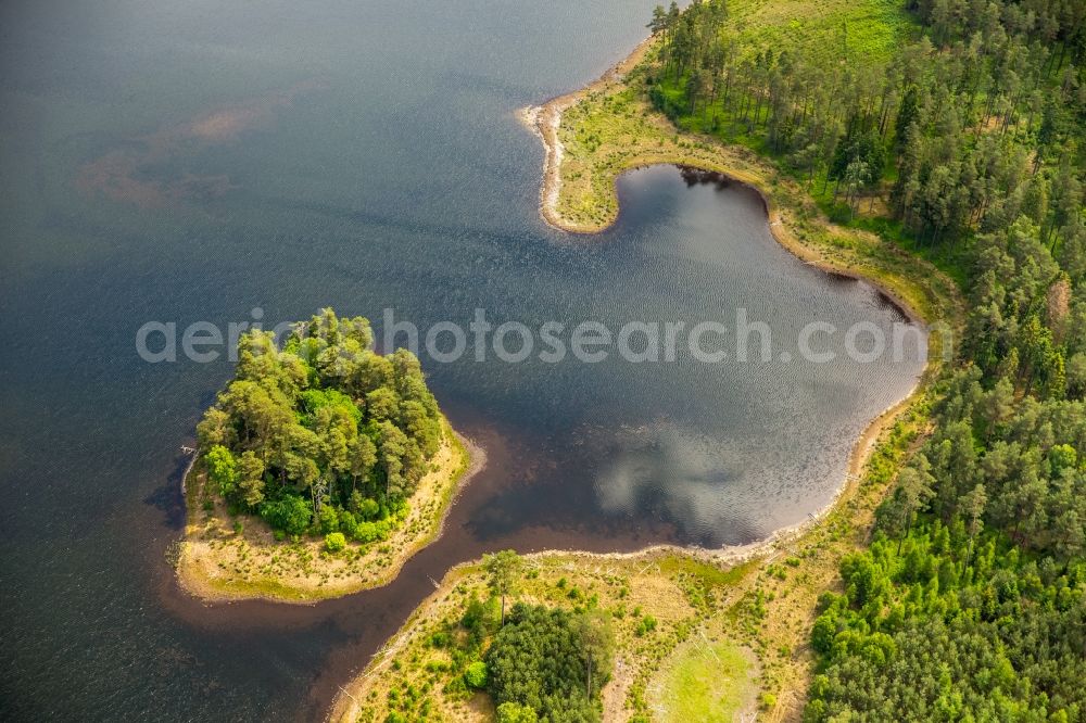 Zakowo from the bird's eye view: Waterfront landscape on the lake in Zakowo in pomorskie, Poland