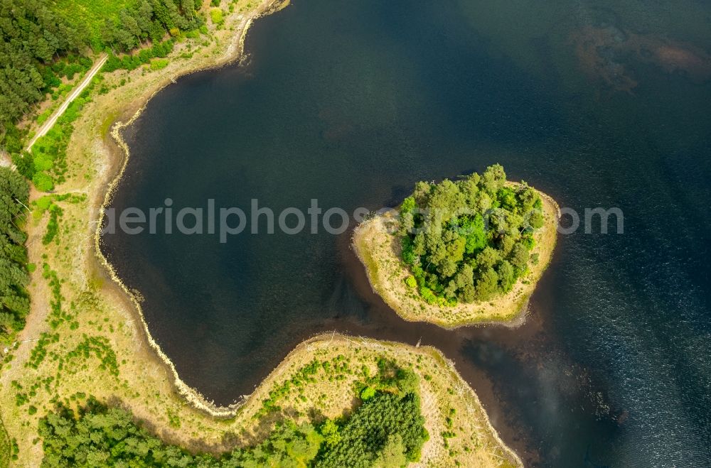 Aerial image Zakowo - Waterfront landscape on the lake in Zakowo in pomorskie, Poland