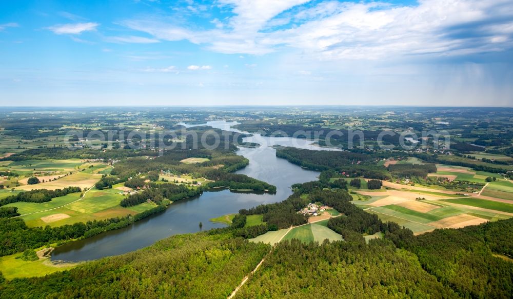 Zakowo from above - Waterfront landscape on the lake in Zakowo in pomorskie, Poland