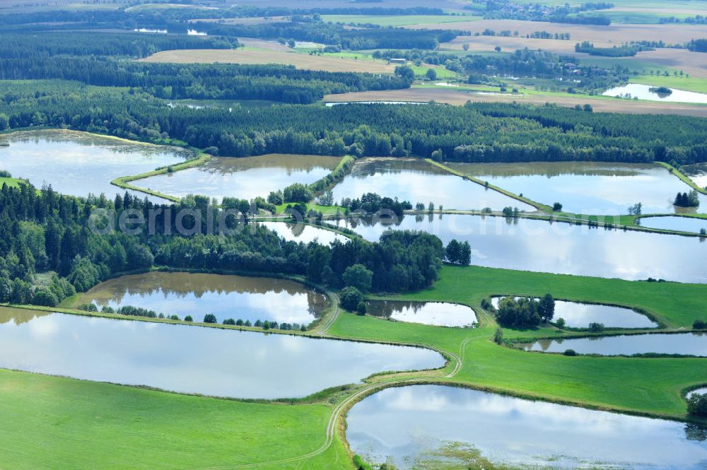 Aerial image Wüstenwetzdorf - Blick auf Seenlandschaft / Fischteiche bei Wüstenwetzdorf / Auma in Thüringen. Lakes / ponds in Wüstenwetzdorf / Auma in Thuringia.