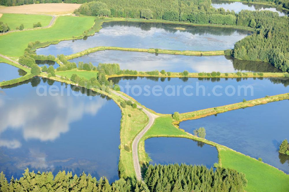 Wüstenwetzdorf from above - Blick auf Seenlandschaft / Fischteiche bei Wüstenwetzdorf / Auma in Thüringen. Lakes / ponds in Wüstenwetzdorf / Auma in Thuringia.