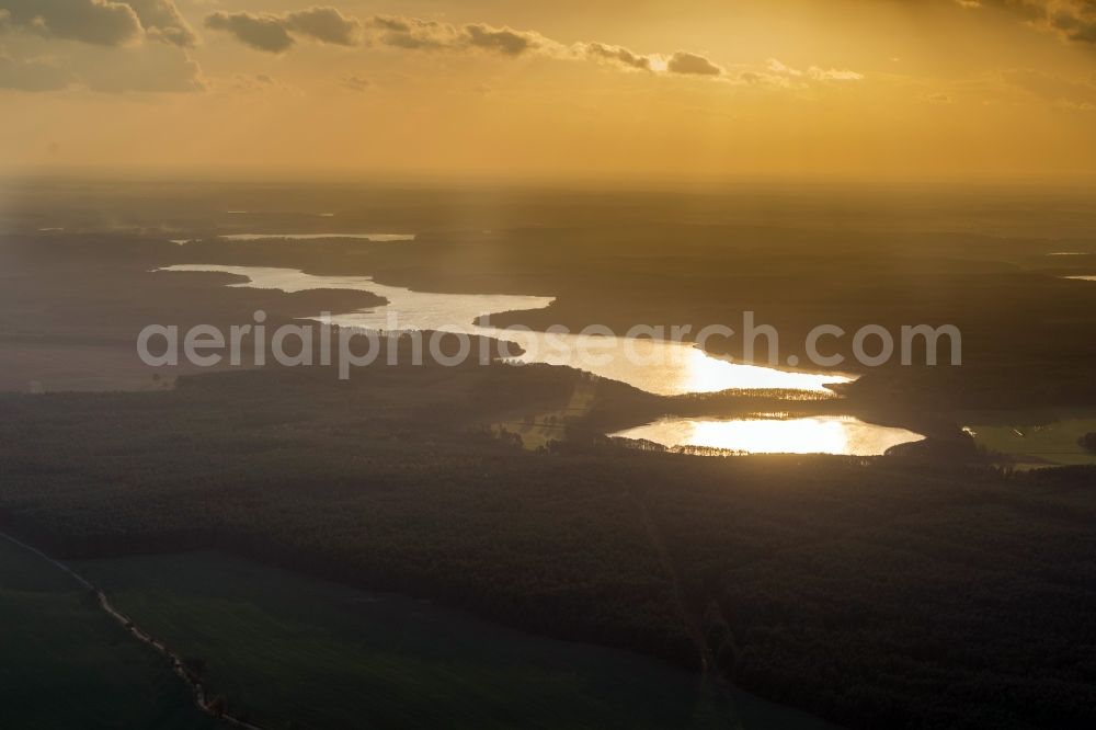 Wesenberg from above - View of a seascape in the backlight near Wesenberg in the state Mecklenburg-West Pomerania