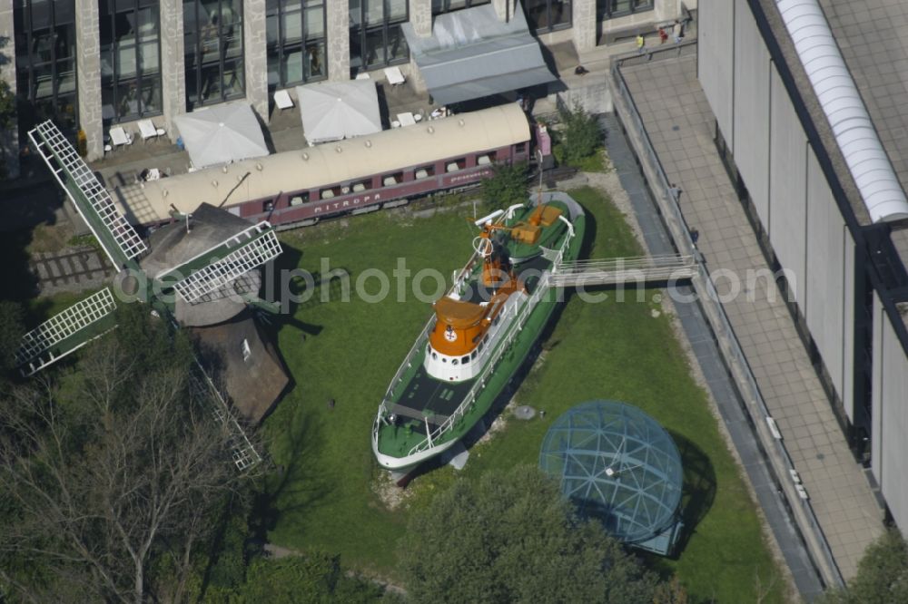 München from the bird's eye view: Maritime Distress rescue ship on the grounds of the German Museum on Museum Island in Munich in Bavaria