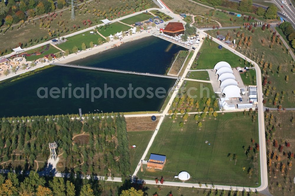 Aerial photograph Lahr/Schwarzwald - Final weekend on the exhibition grounds and park areas of the horticultural show Landesgartenschau 2018 in Lahr/Schwarzwald in the state Baden-Wurttemberg, Germany