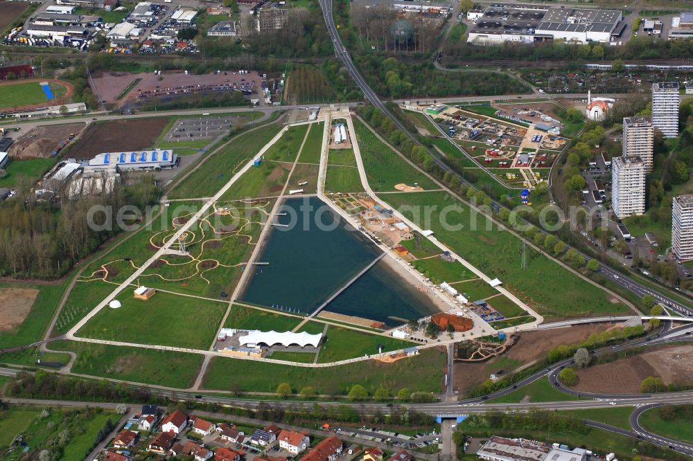 Lahr/Schwarzwald from the bird's eye view: Exhibition grounds and park areas of the horticultural show Landesgartenschau 2018 in Lahr/Schwarzwald in the state Baden-Wuerttemberg, Germany