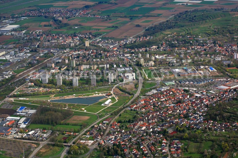 Lahr/Schwarzwald from above - Exhibition grounds and park areas of the horticultural show Landesgartenschau 2018 in Lahr/Schwarzwald in the state Baden-Wuerttemberg, Germany