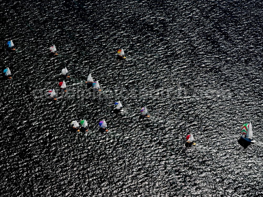 Aerial image Waren Müritz - Sailboats and pleasure craft operating on the waves of Lake Müritz in Mecklenburg-Vorpommern