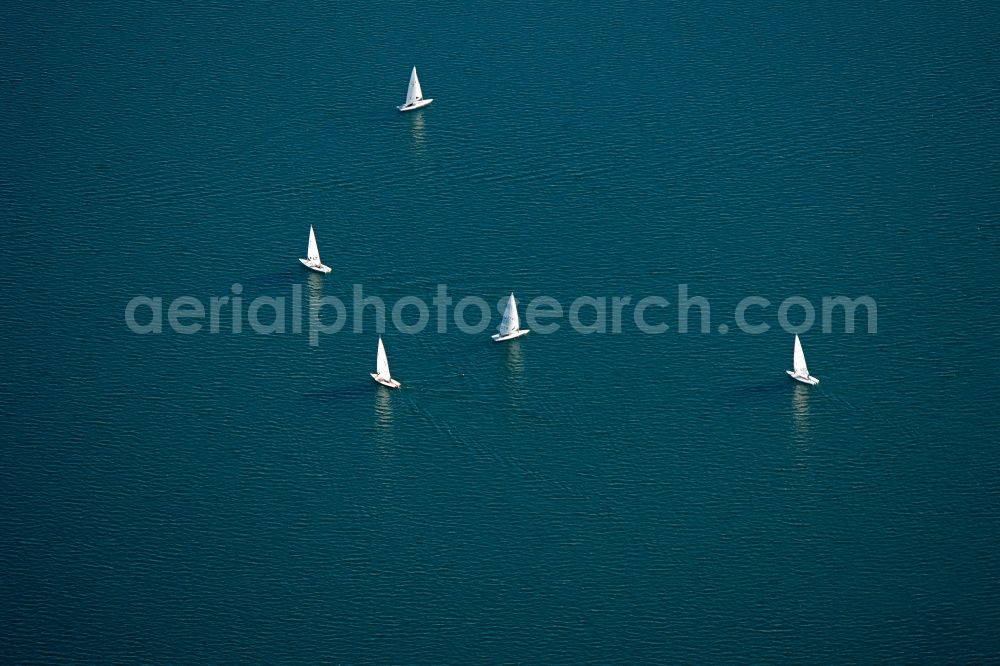 Hückeswagen from above - Sailing boat on the lake Bevertalsperre in Hueckeswagen in North Rhine-Westphalia