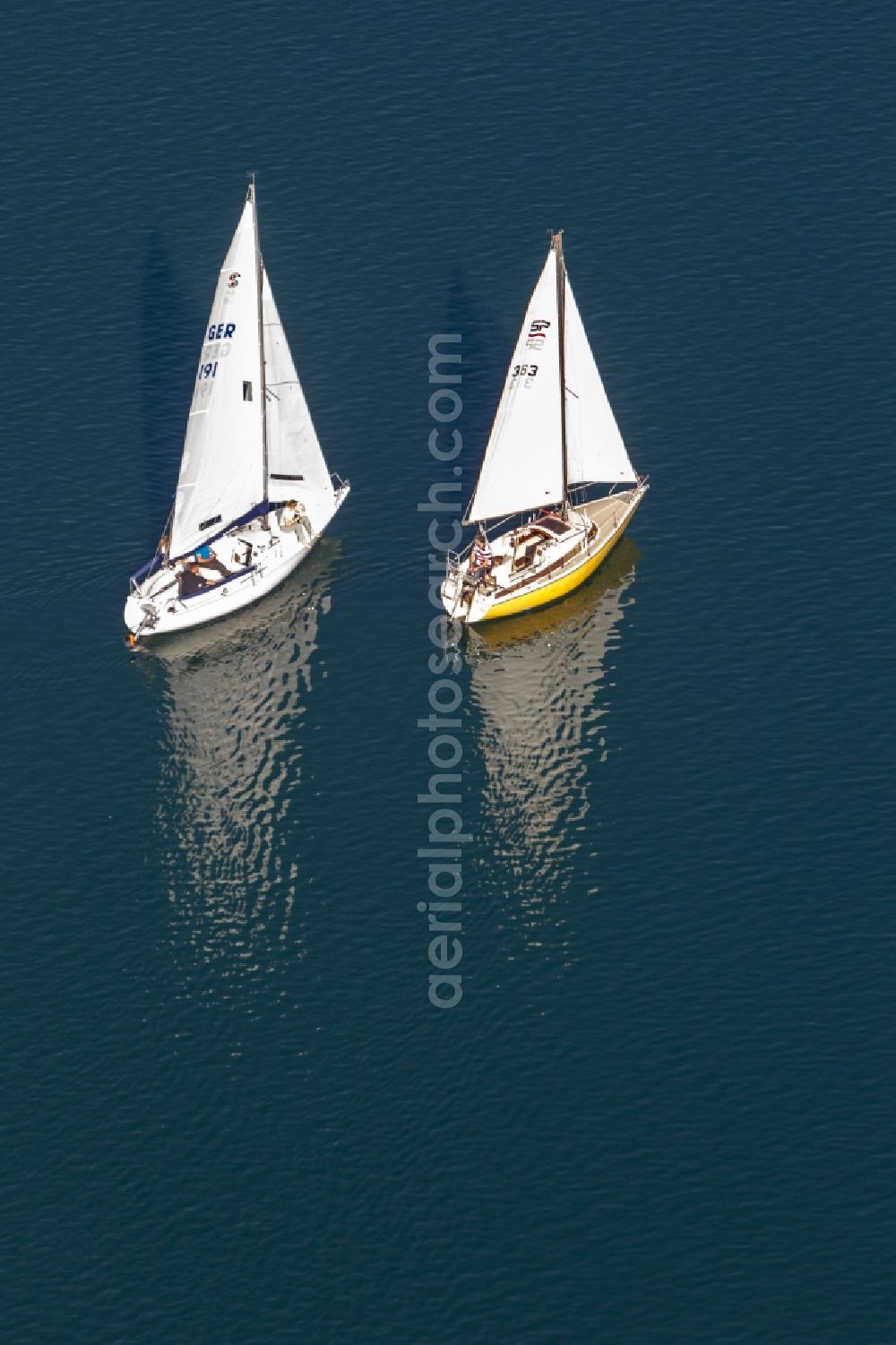 Aerial image Attendorn - Sailboats in ride on the Bigge - Bigge - a reservoir in Olpe district in North Rhine-Westphalia