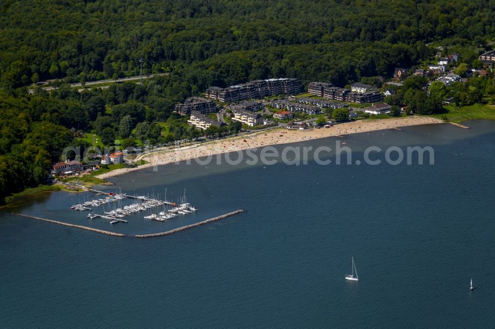 Aerial photograph Harrislee - Sailboat of teh Segel-Sport Flensburg- Harrislee e.V. in the harbor in the district Wassersleben in Harrislee in the state Schleswig-Holstein, Germany