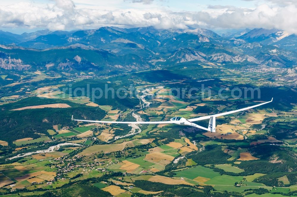 La Faurie from above - Double seater and high performance glider ASH30 flying over the airspace in La Faurie in Provence-Alpes-Cote d'Azur, France