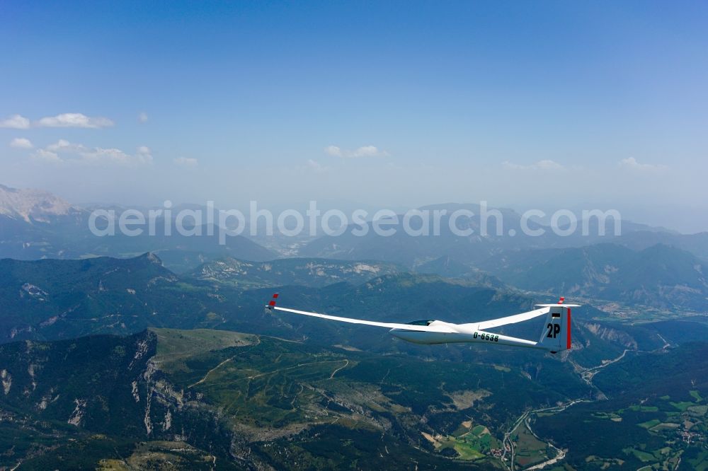 Aerial image Saint-Julien-en-Beauchêne - Glider ASW 20 D-6538 in flight over the mountains near Saint-Julien-en-Beauchene in Provence-Alpes-Cote d'Azur, France