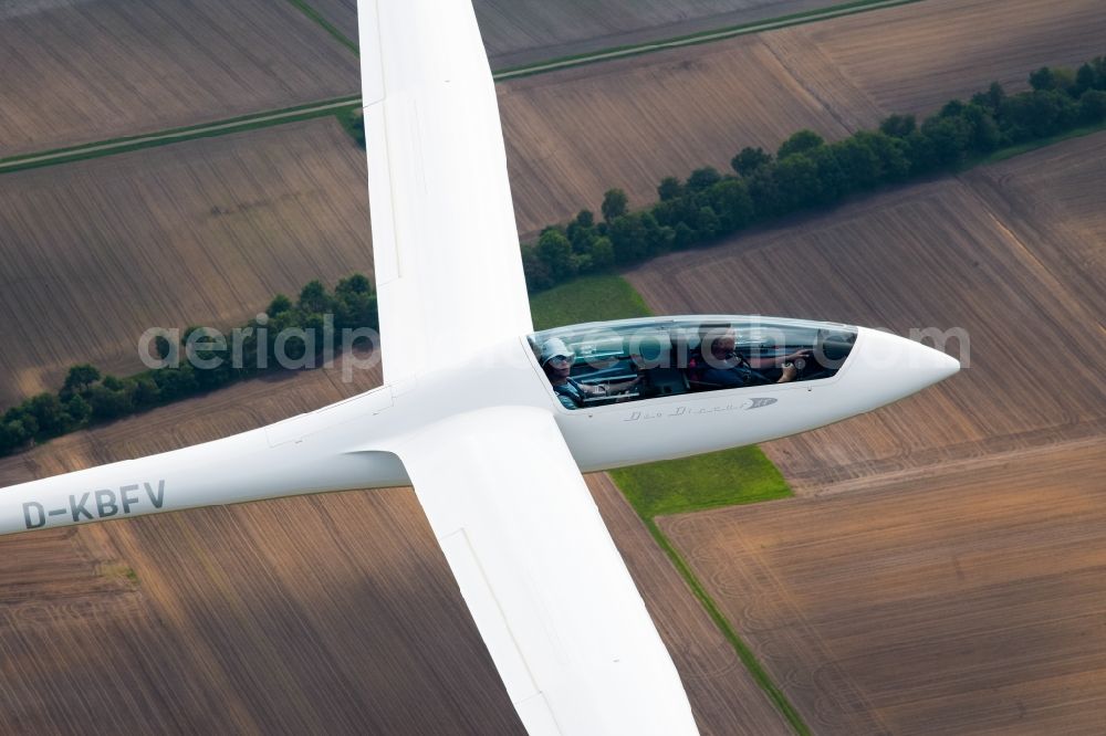 Aerial image Lamstedt - Glider and sport aircraft Duo Discus D-KBFV flying in the airspace of Lamstedt in the state Lower Saxony, Germany