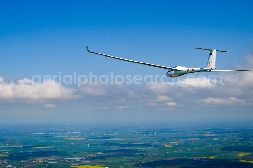 Oldendorf from above - Glider and sport aircraft LS-4 D-4103 flying in the airspace of Drochtersen in the state Lower Saxony, Germany