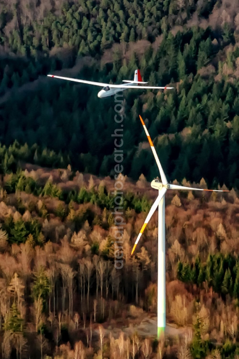 Aerial photograph Ettenheim - Glider and sport aircraft Ka 8 in Hangflug flying over the airspace in Ettenheim in the state Baden-Wurttemberg, Germany