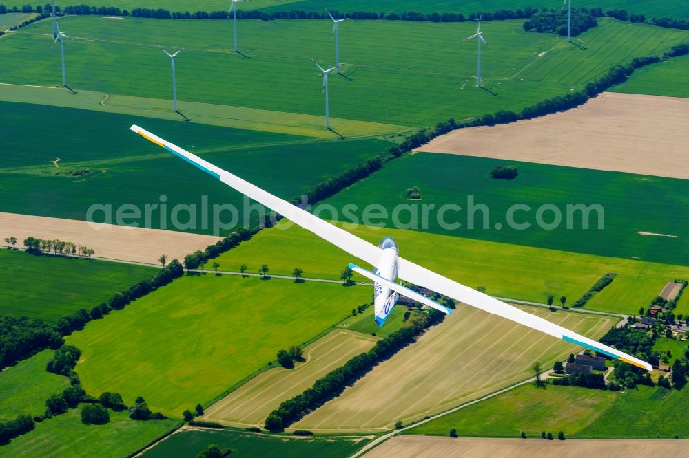 Aerial photograph Kümmernitztal - Glider and sport aircraft SZD-36 Cobra flying over the airspace in Kuemmernitztal in the state Brandenburg, Germany