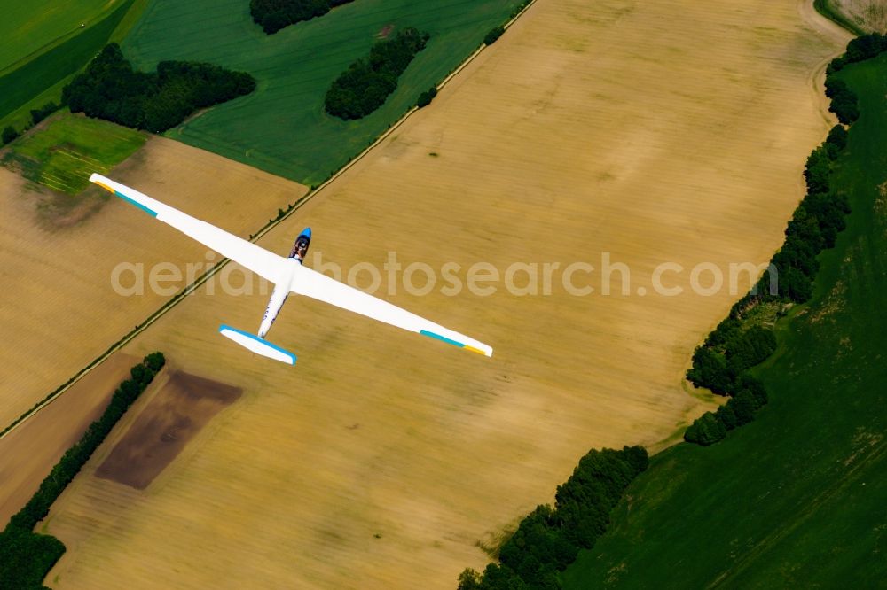 Aerial image Triglitz - Glider and sport aircraft SZD-36 Cobra flying over the airspace in Triglitz in the state Brandenburg, Germany