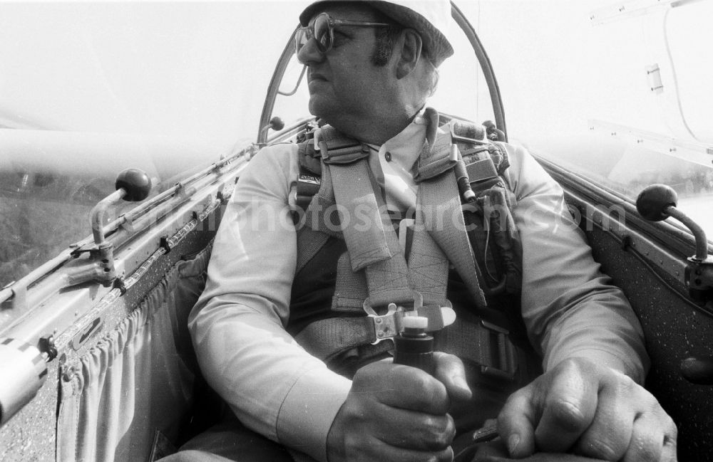 Aerial image Friedersdorf - Glider and sport aircraft Bocian flying over the airspace in Friedersdorf in in Brandenburg, GDR German Democratic Republic, Germany