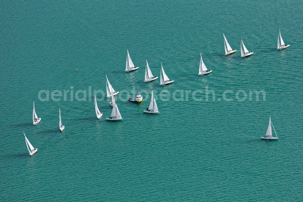 Aerial image Münsing - Sailing regatta with H-boats on Lake Starnberg near Ammerland in Bavaria