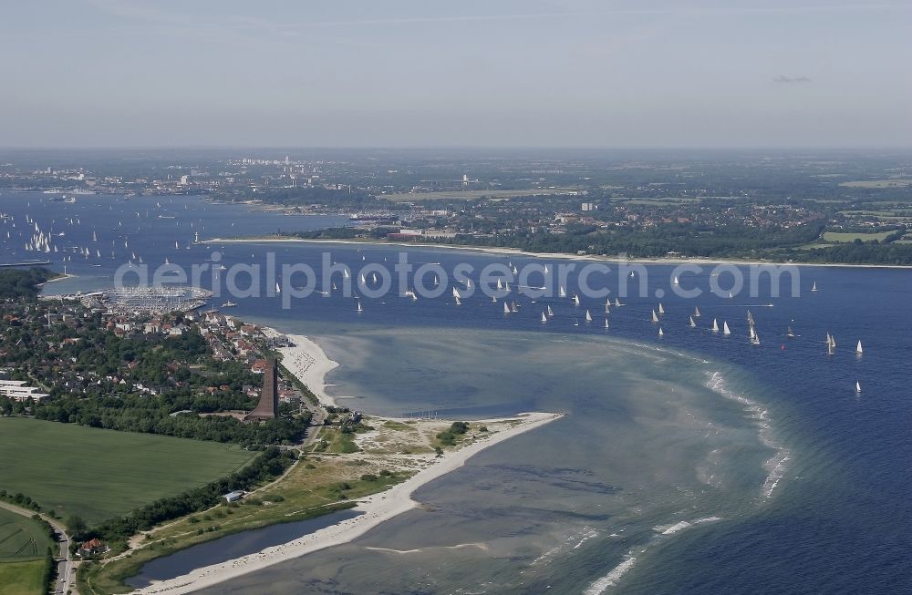 Laboe from above - Sailing regatta on the Kiel Fjord in front of Laboe in Schleswig-Holstein