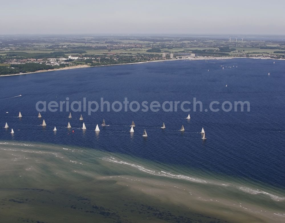 Laboe from the bird's eye view: Sailing regatta on the Kiel Fjord in front of Laboe in Schleswig-Holstein