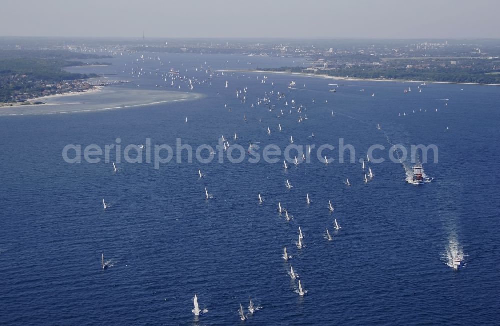 Laboe from above - Sailing regatta on the Kiel Fjord in front of Laboe in Schleswig-Holstein