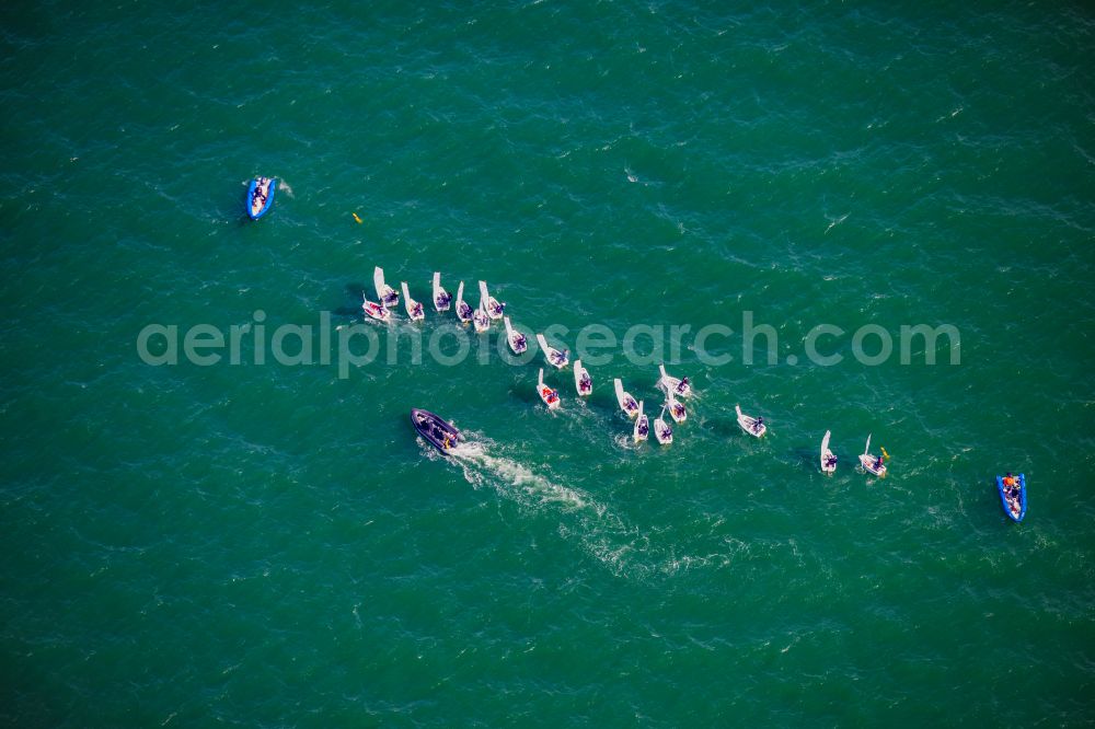 Aerial image Lübeck - Sailing regatta on the Baltic Sea off Travemuende with the boat class Optimist in Luebeck in the state Schleswig-Holstein, Germanyy