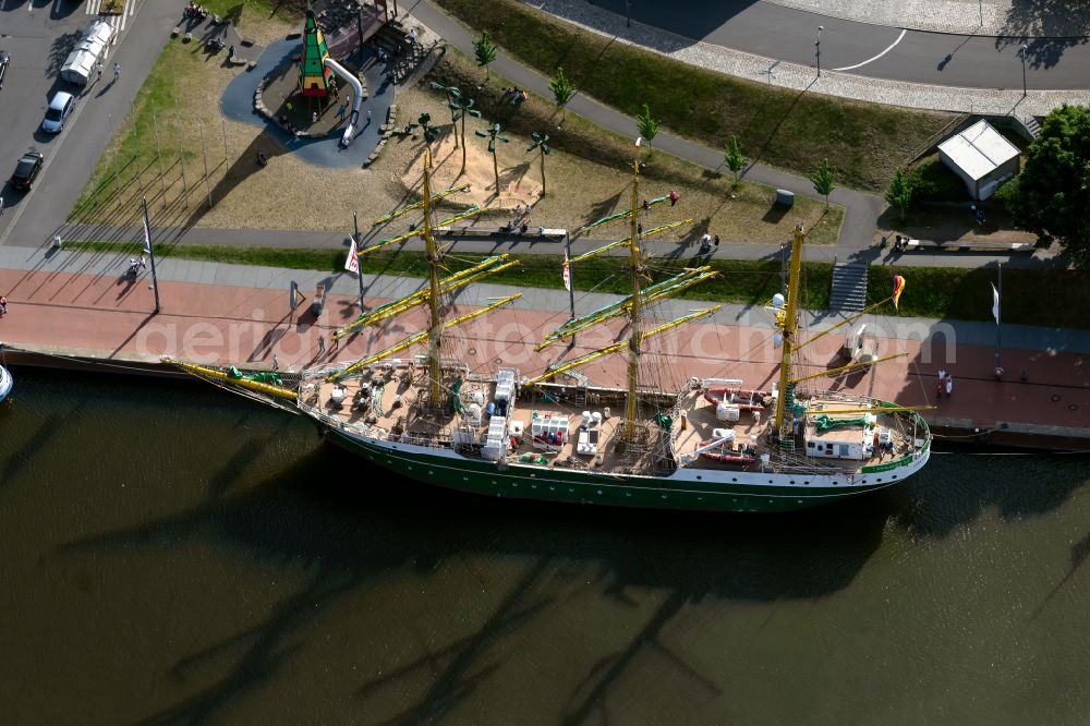 Bremerhaven from the bird's eye view: Sailboat ALEXANDER von HUMBOLDT II in the harbor in Bremerhaven in the state Bremen, Germany