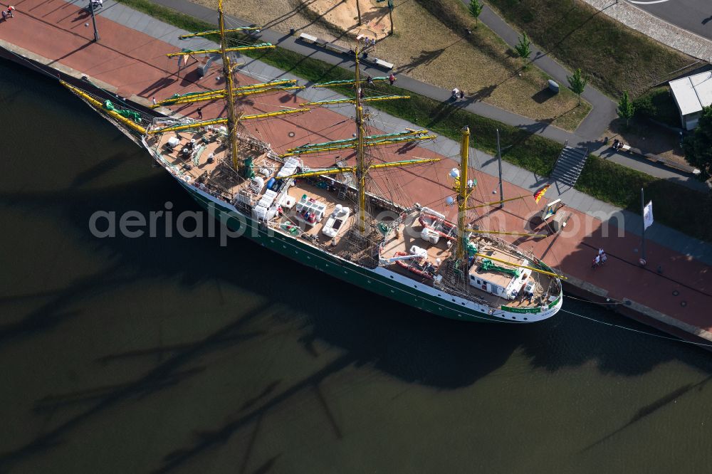 Aerial image Bremerhaven - Sailboat ALEXANDER von HUMBOLDT II in the harbor in Bremerhaven in the state Bremen, Germany