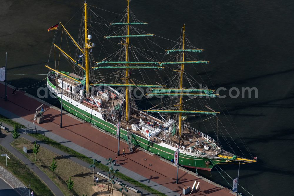 Bremerhaven from the bird's eye view: Sailboat ALEXANDER von HUMBOLDT II in the harbor in Bremerhaven in the state Bremen, Germany