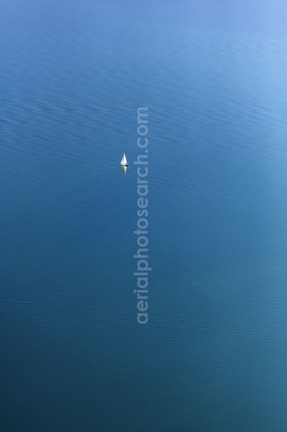 Aerial photograph Chiemsee - Sailboat under way on Chiemsee in the state Bavaria, Germany