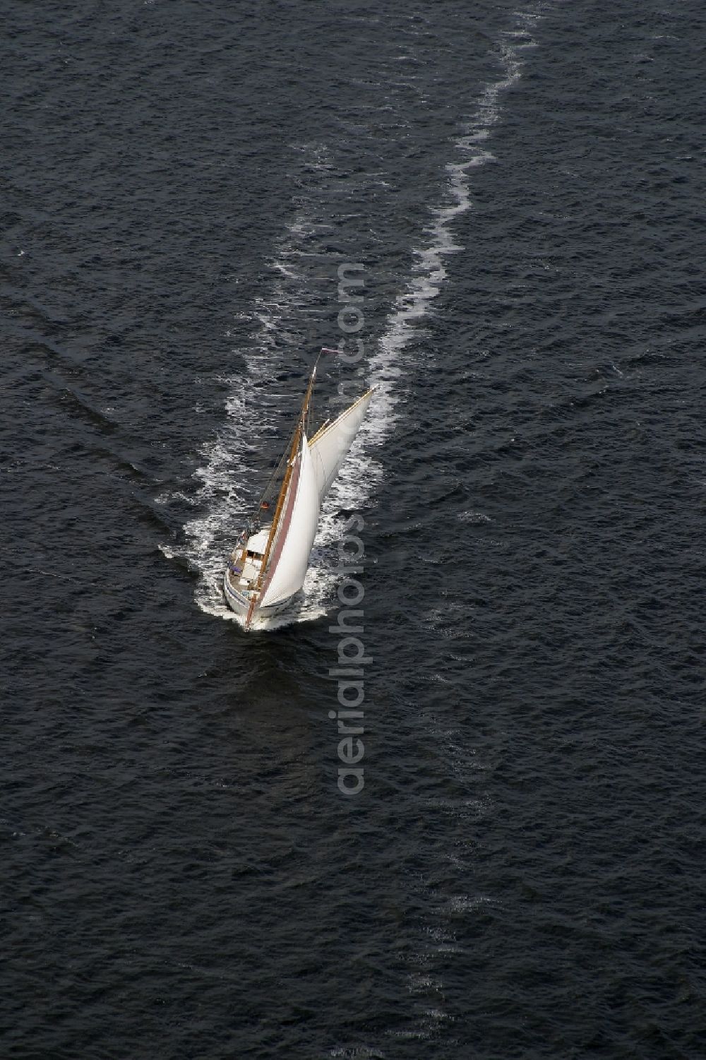 Aerial image Flensburger Förde - Sailboat under way in Flensburg Fjord in Schleswig-Holstein