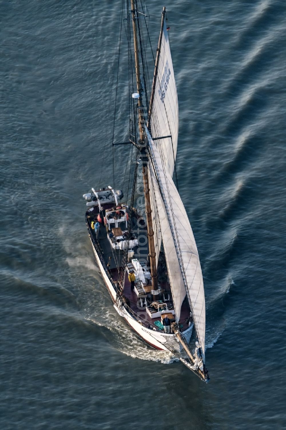 Aerial photograph Kollmar - Sailboat under way Rennkutter Nobile in Kollmar in the state Schleswig-Holstein, Germany