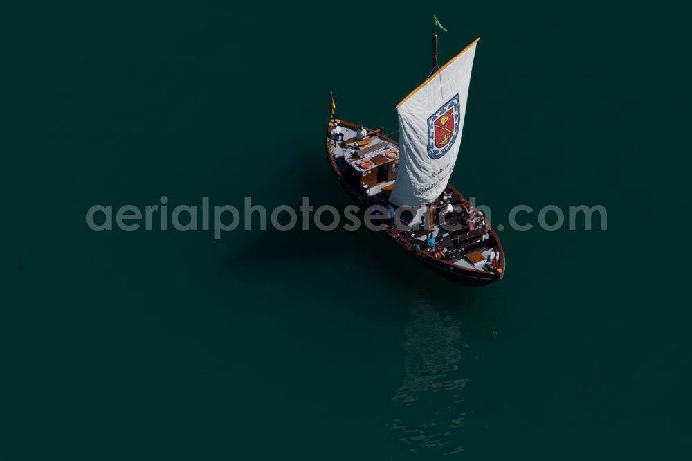 Aerial image Immenstaad am Bodensee - Sailboat under way in Immenstaad at Bodensee in the state Baden-Wuerttemberg, Germany