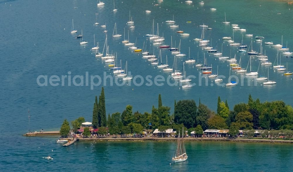 Bardolino from above - Sailboats in the harbor in Bardolino in Veneto, Italy