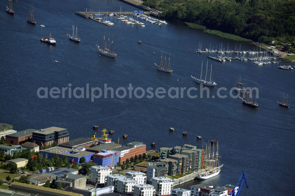 Aerial image Rostock - Sailboat of german Hanse Sail in Rostock in the state Mecklenburg - Western Pomerania