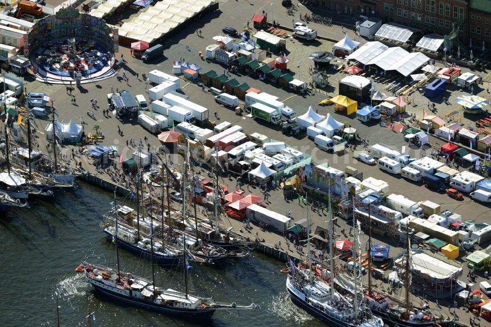 Aerial photograph Rostock - Sailboat of german Hanse Sail in Rostock in the state Mecklenburg - Western Pomerania