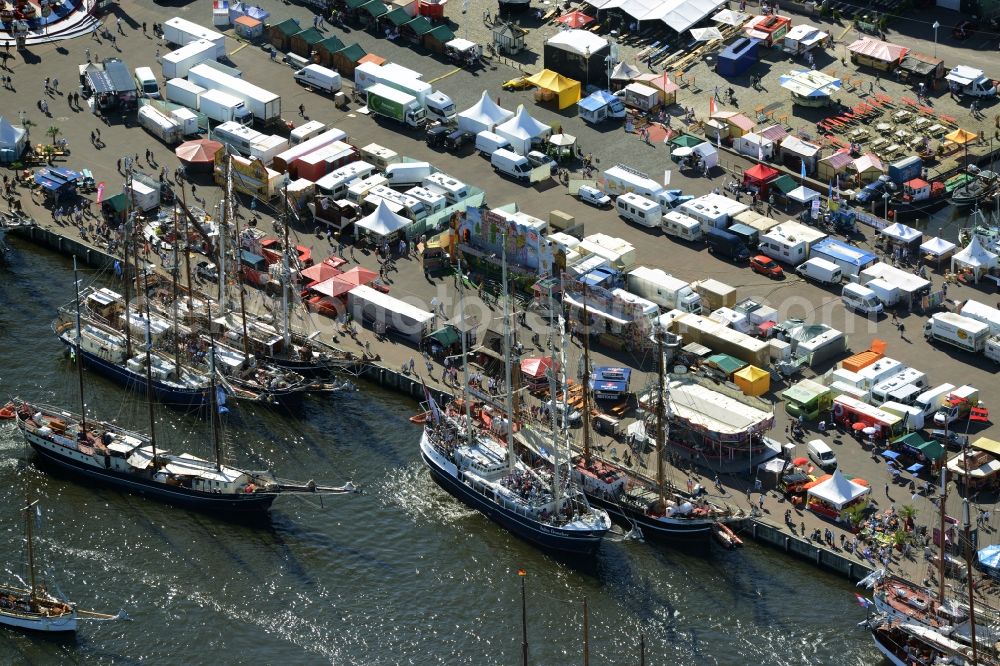 Rostock from above - Sailboat of german Hanse Sail in Rostock in the state Mecklenburg - Western Pomerania